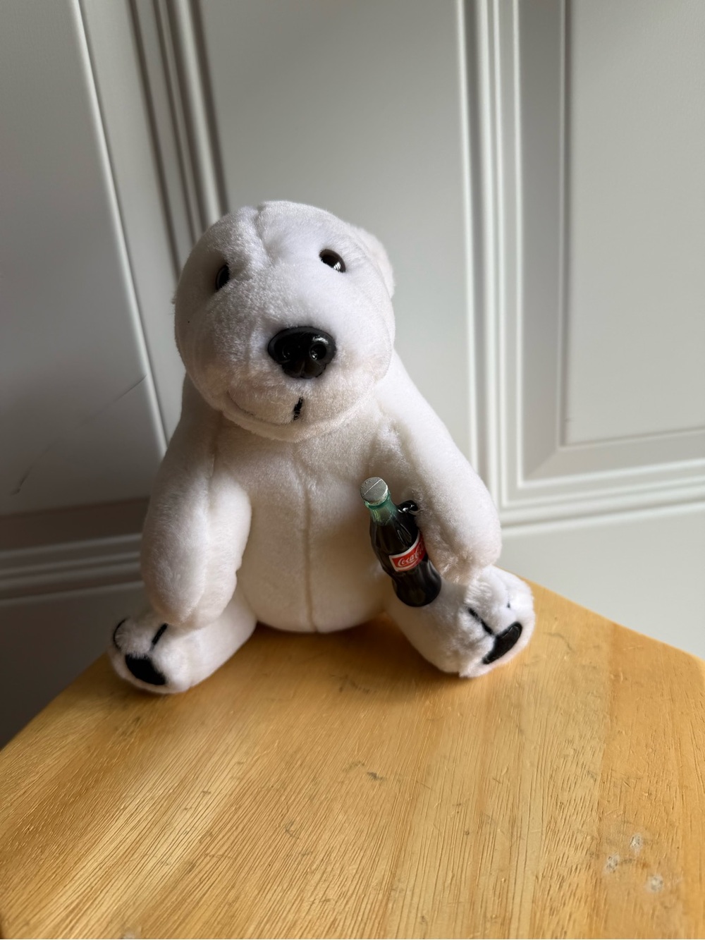 White Plush Polar Bear Holding Coca-Cola Bottle